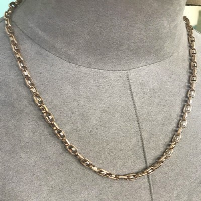 Полновесная якорная цепь  со вставками из красного и белого золота 585 пробы 60см