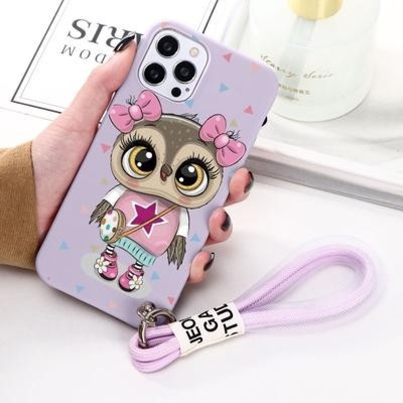 Симпатичный Сова Мультяшный ремешок Ремешок для телефона Чехол для iPhone 13 12 11 Pro Max Xiaomi Mi