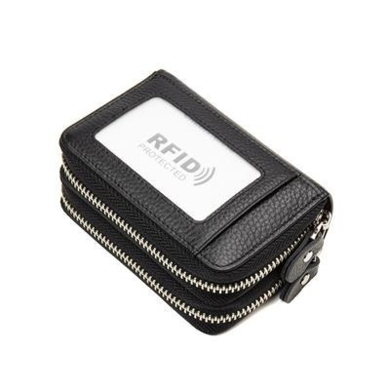 RFID Блокировка Мода Женщины Держатель карты Подлинная кожа Двойная молния Большая емкость Женский к