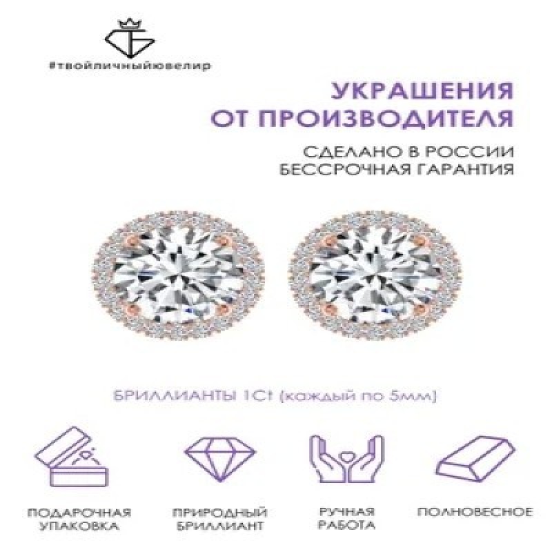 Золотые серьги-пусеты с бриллиантами 585 пробы ТВОЙЛИЧНЫЙЮВЕЛИР
